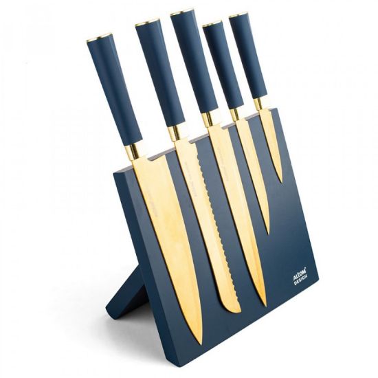 Altom Design set 5 zlatih nožev na magnetnem stojalu GOLD