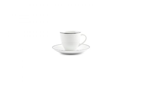 BonBistro set 6 skodelic s krožnikom s črnim robom Basic White
