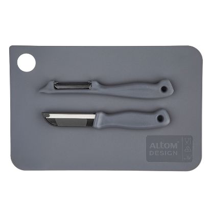 Altom Design set deska za rezanje + nož +lupilec, 24 cm, siva